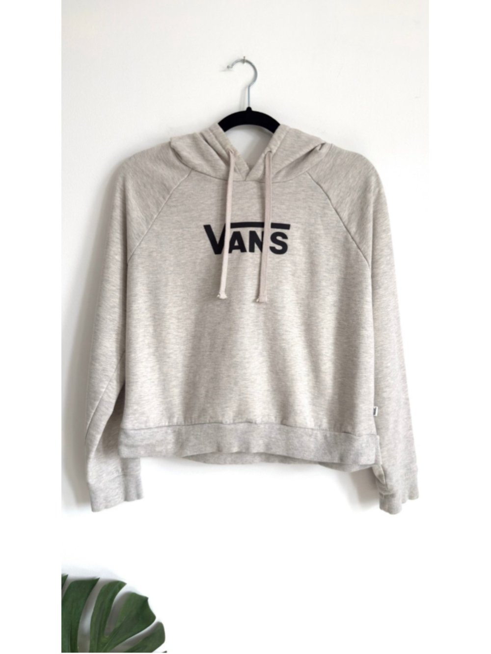 Vans Cropped Hoodie Womens M Gray Drawstring Logo Pullover